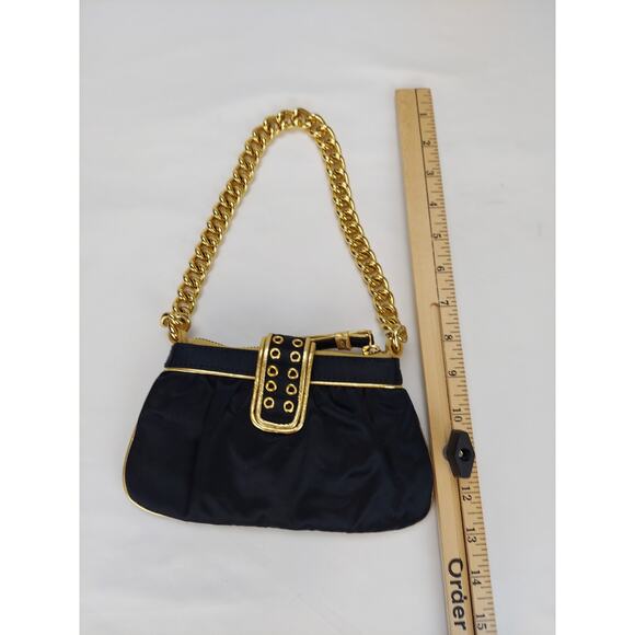 Nine West Y2K Black With Gold Chain Small Silk Cocktail Evening Handbag Purse - Picture 7 of 8